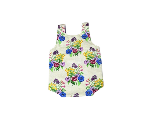 Floral Baby Romper with Snaps – Lavender Lined Reversible Look