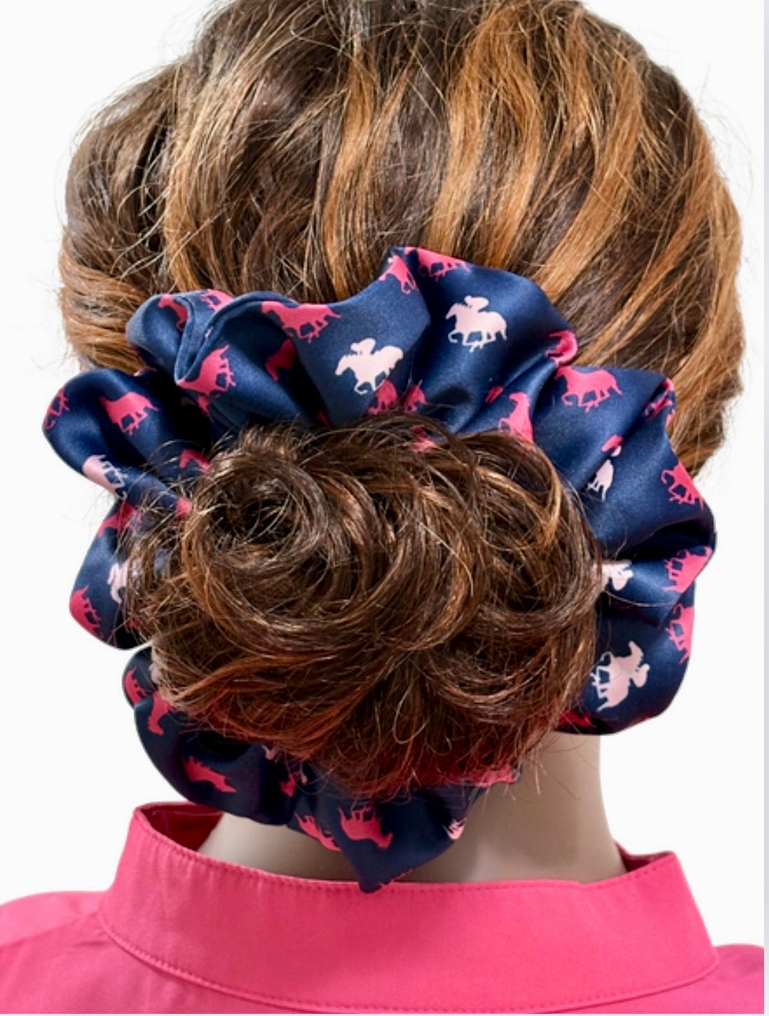 Navy Blue Derby Horses Scrunchie