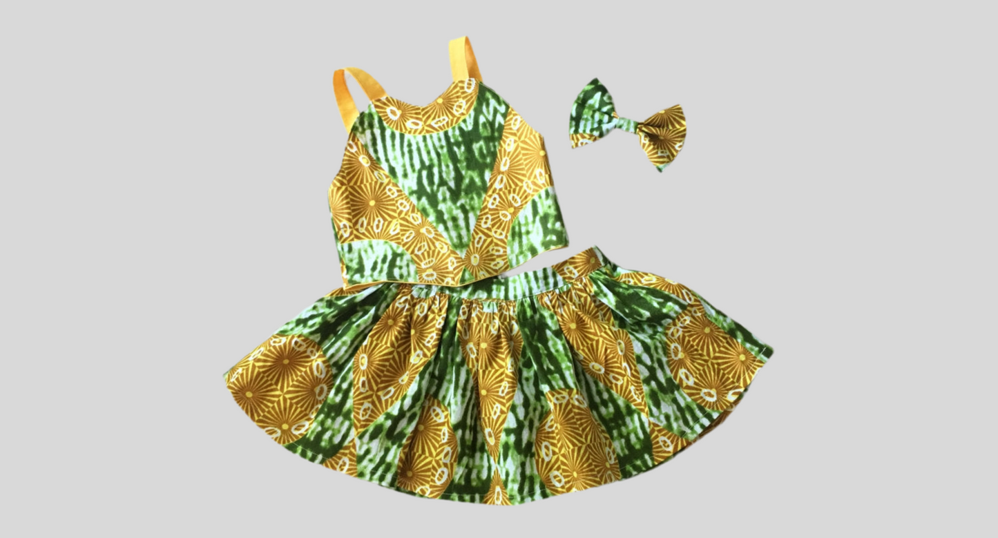 African Print Crop Top Skirt Set