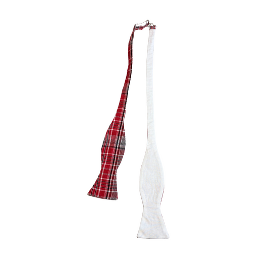 Men’s Jamaican Bandana and White Bow Tie & Pocket Square Set – Red, White & Blue Plaid, Traditional Self-Tie Adjustable Formal Accessory