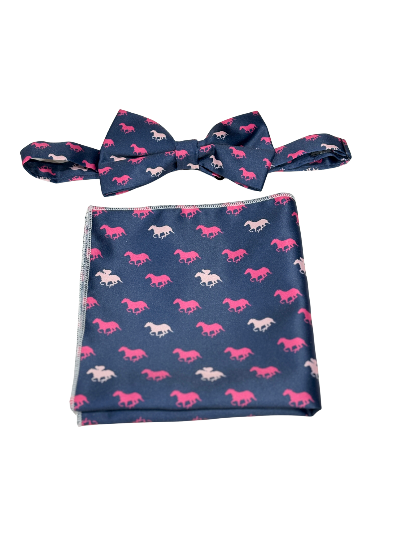 Paisley Self Tie Navy Horse Theme Bow Tie Set