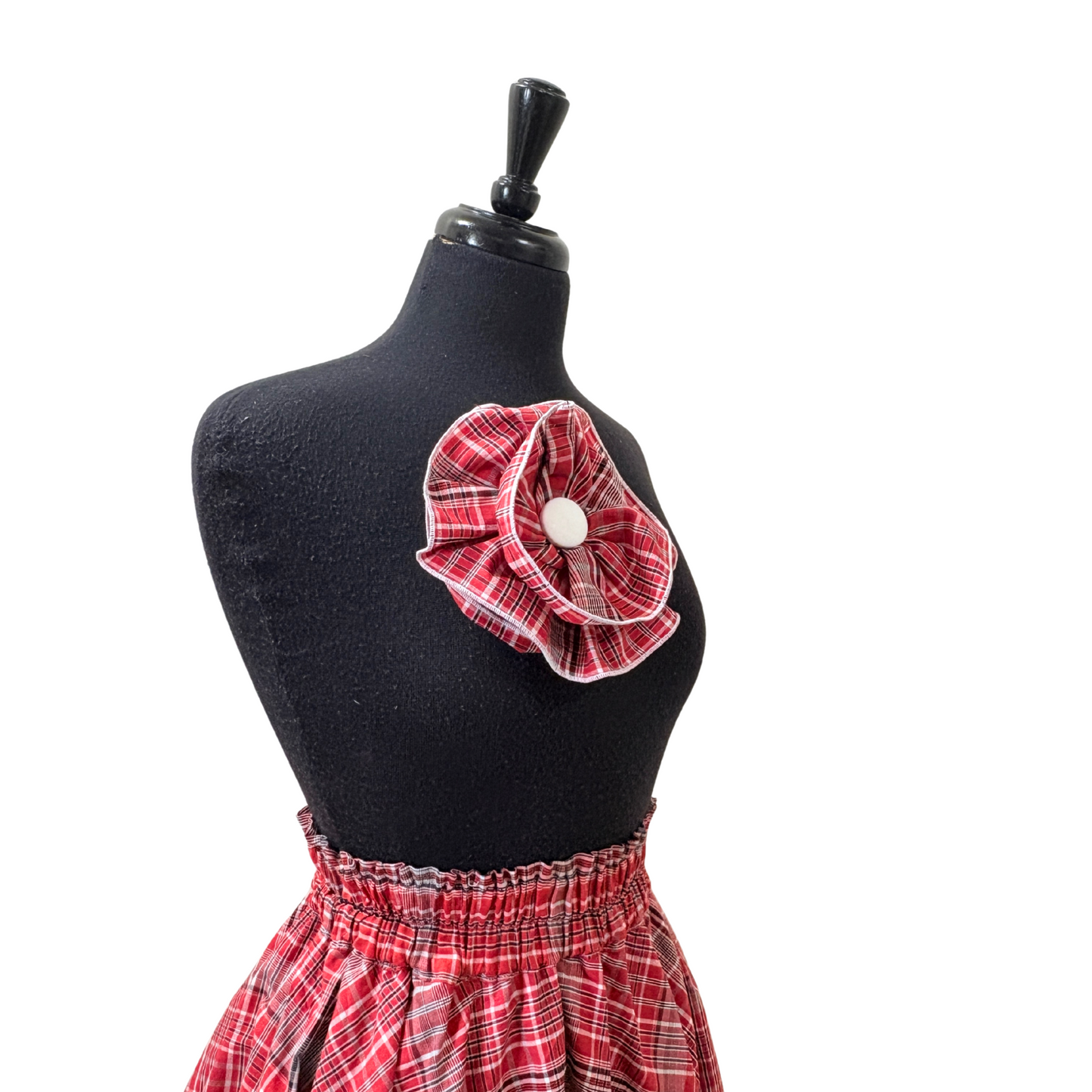 Jamaican bandana red plaid handmade flower brooch