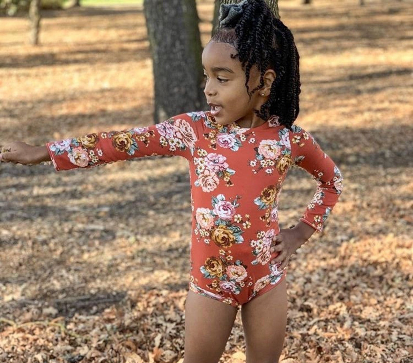 Brown Floral Roses Leotard