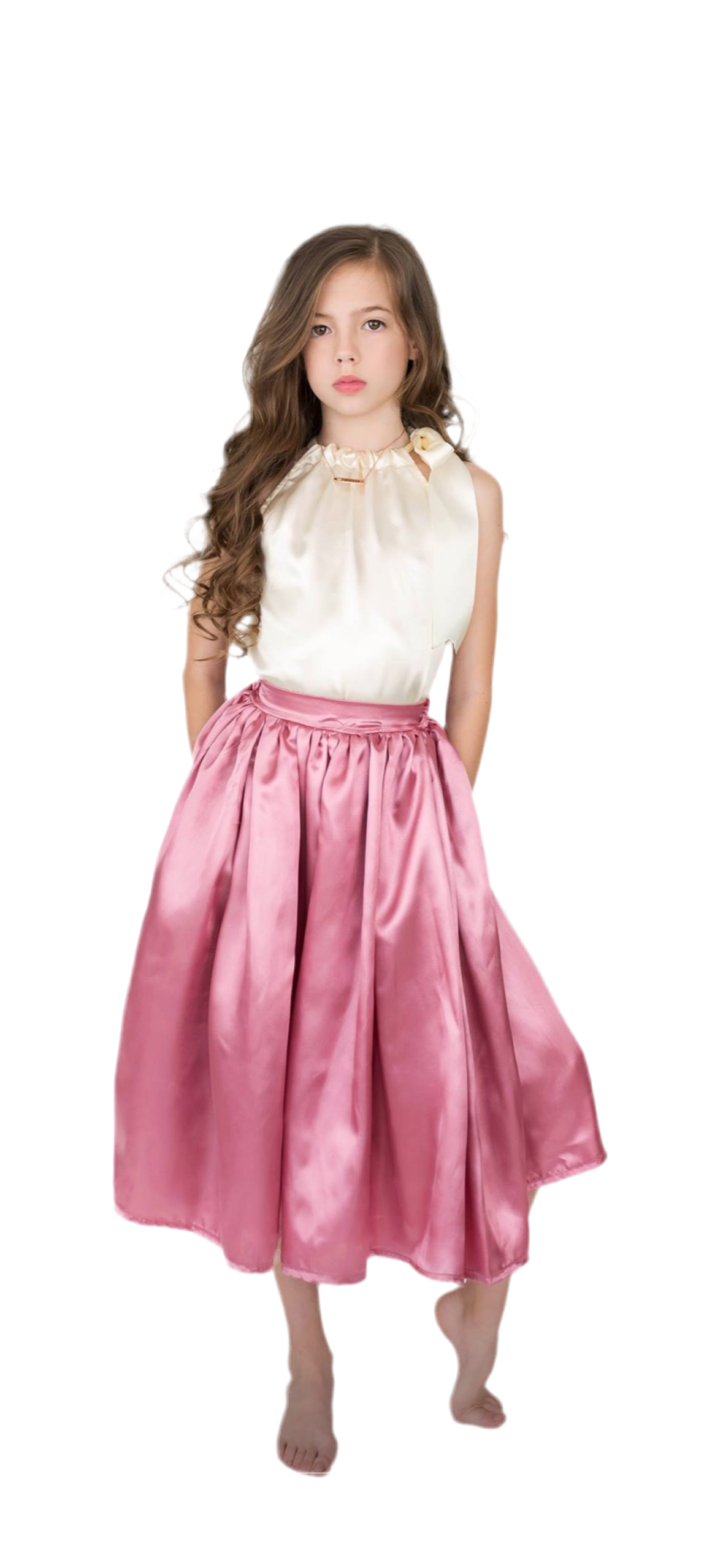 Conjunto Niña Falda Raso Rosa Rosa