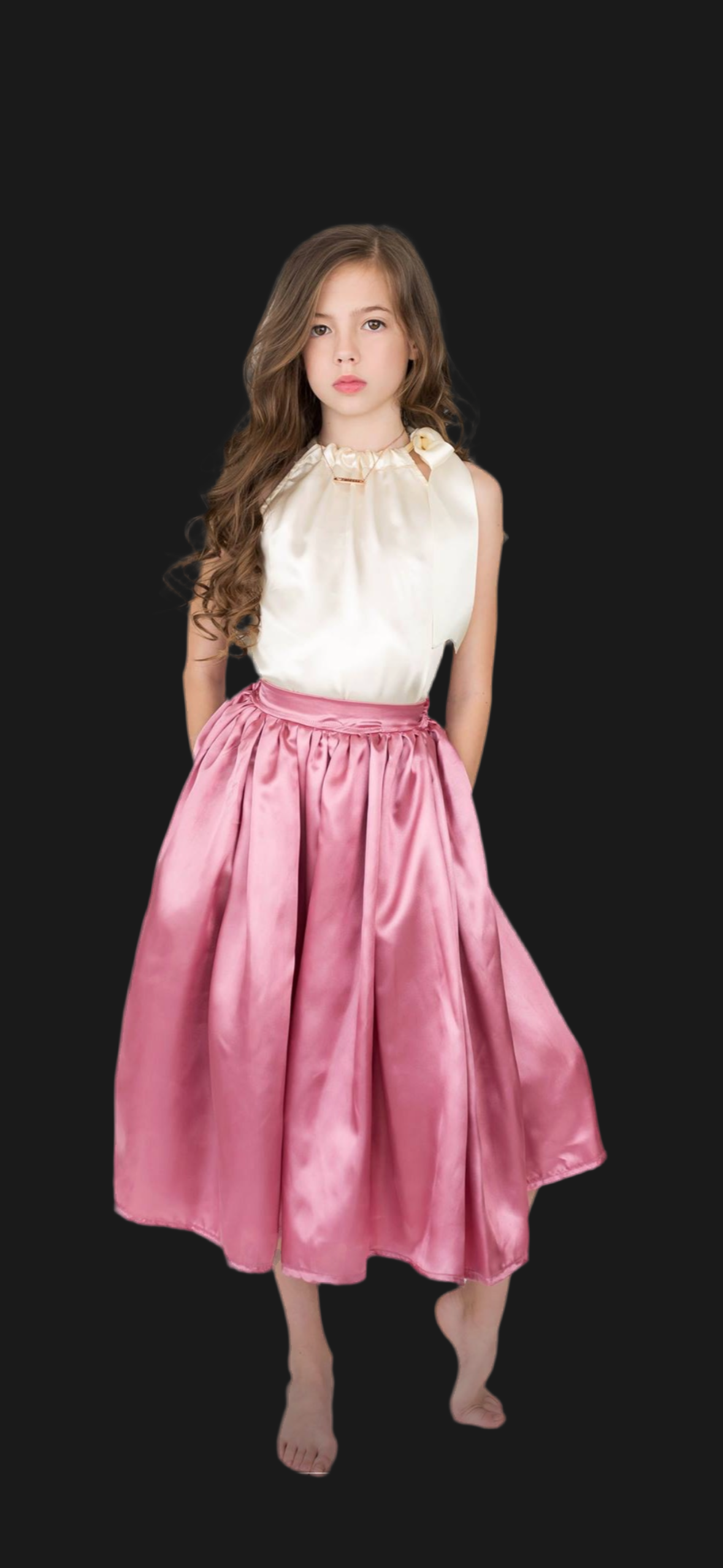 Conjunto Niña Falda Raso Rosa Rosa