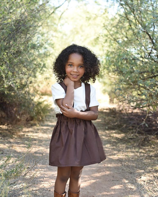 Girls Brown Suspender Skirt