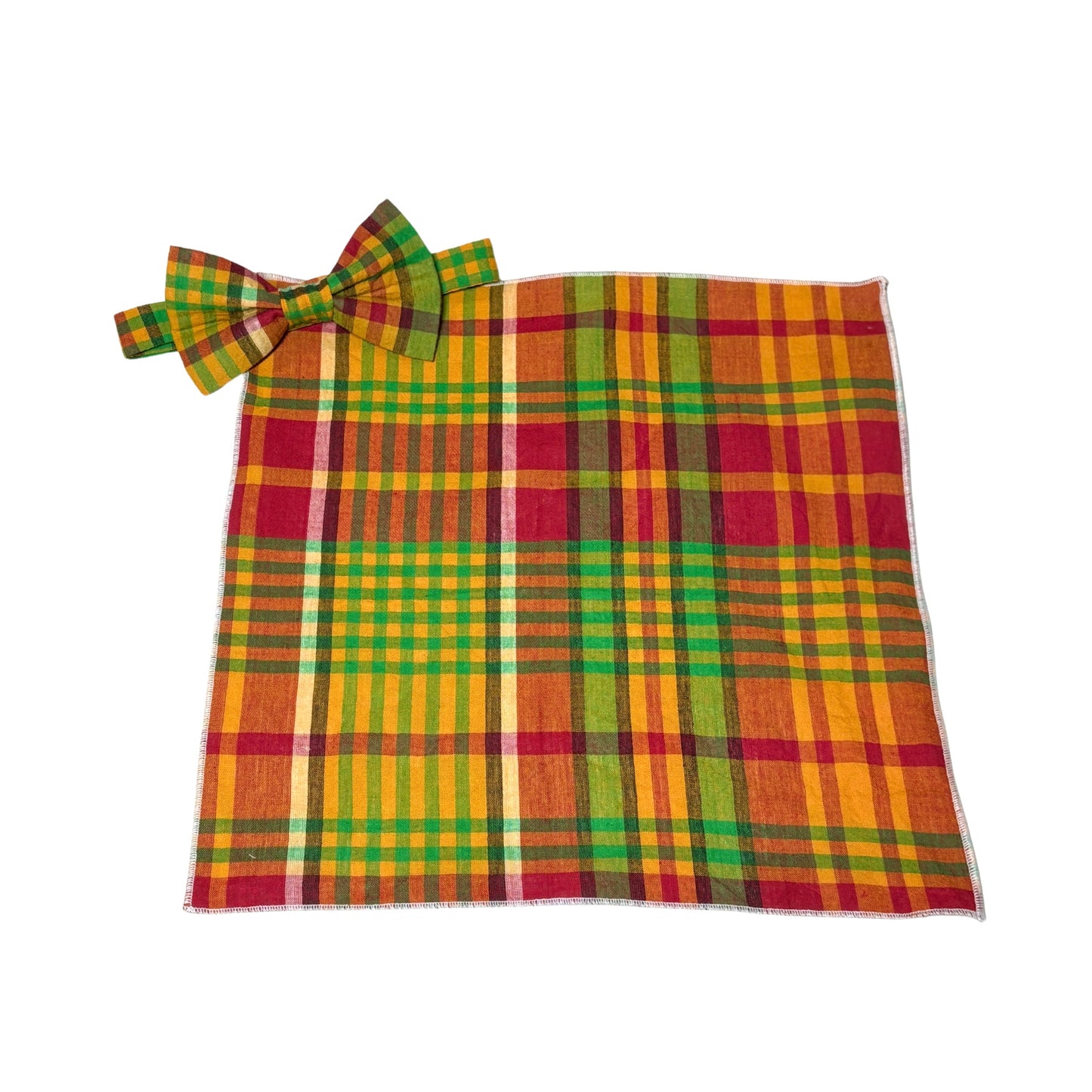 Men’s Caribbean Plaid Bow Tie with Pocket Square