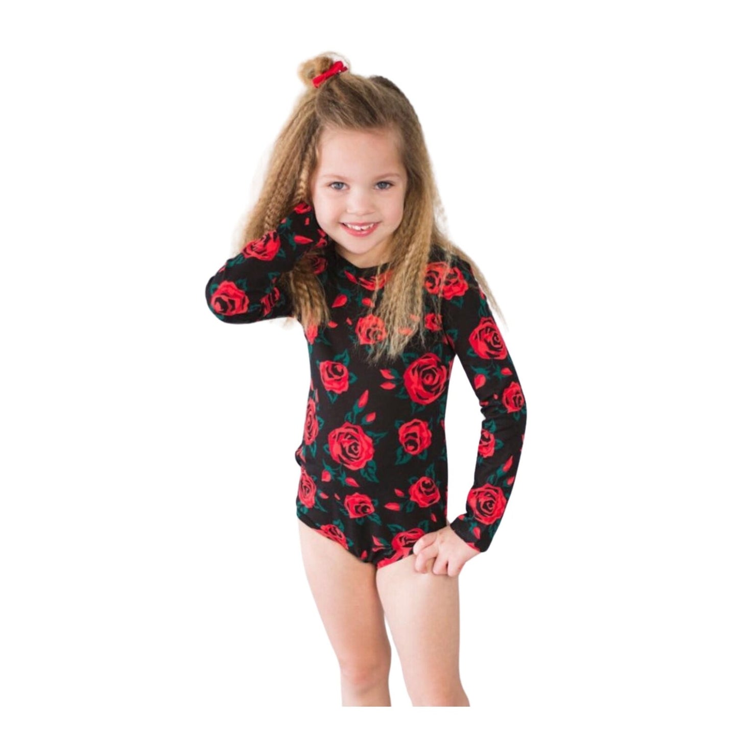 Girls Black with Red Roses Leotard