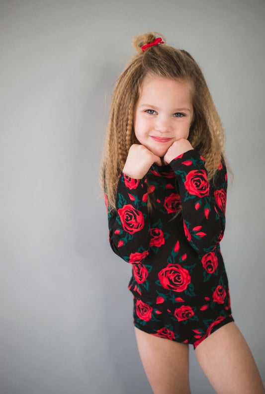 Girls Black with Red Roses Leotard