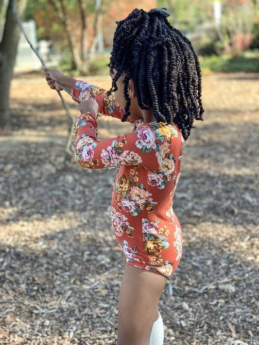 Brown Floral Roses Leotard