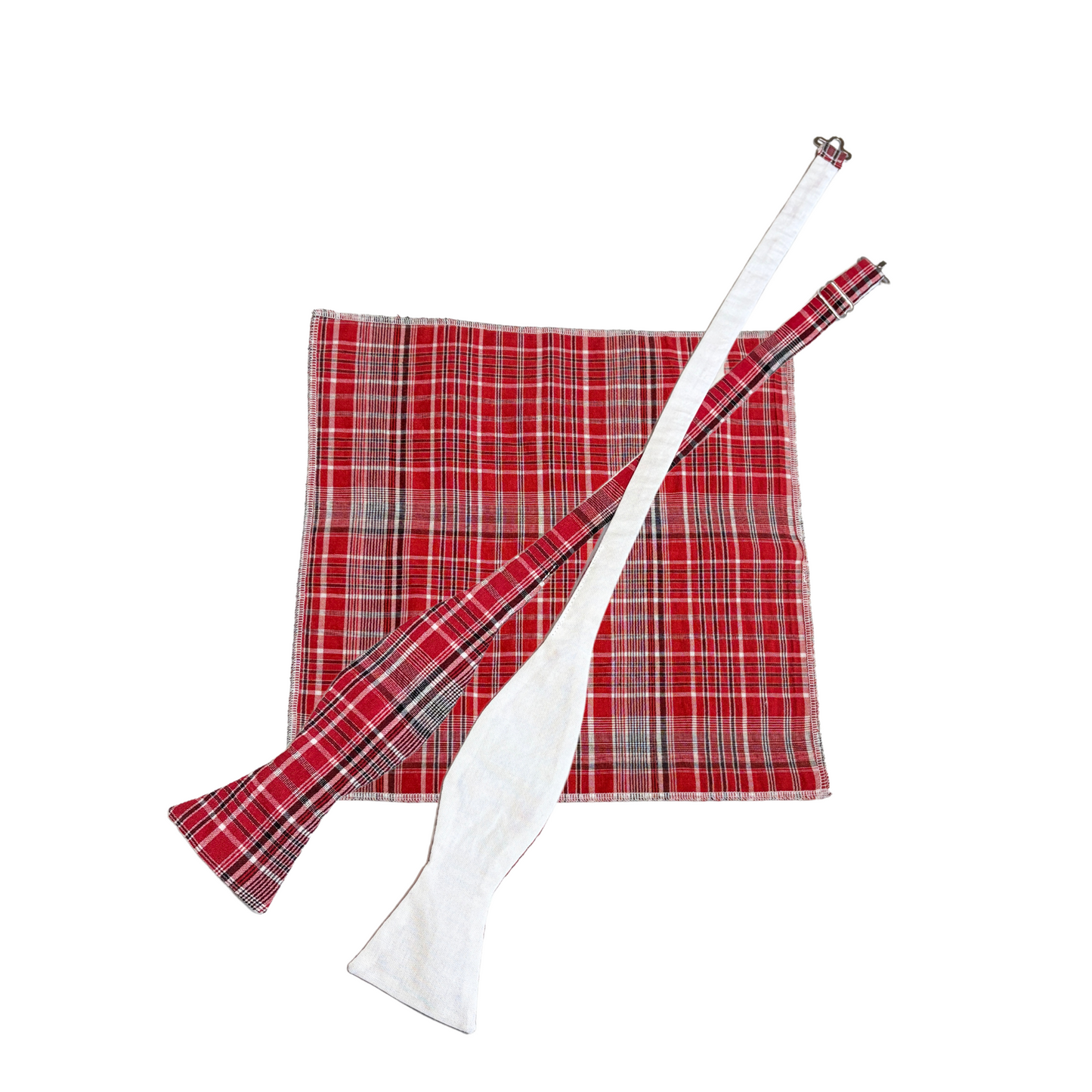 Red Plaid Traditional Men’s Jamaican Bandana Self Tie Bow Tie & Pocket Square Set