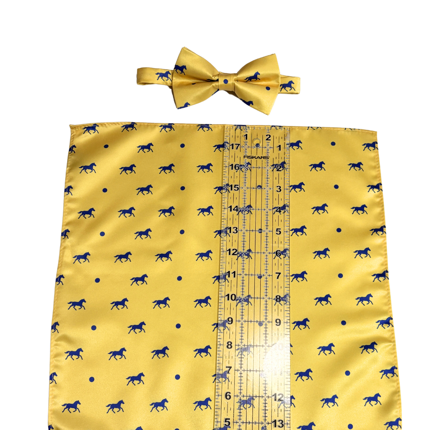 Navy Satin Horse Theme Bow Tie Set