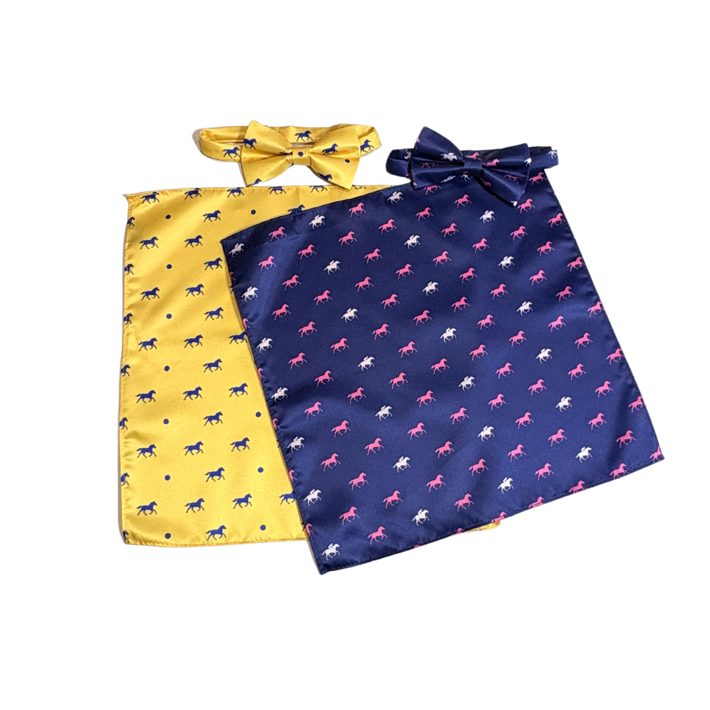 Navy Satin Horse Theme Bow Tie Set