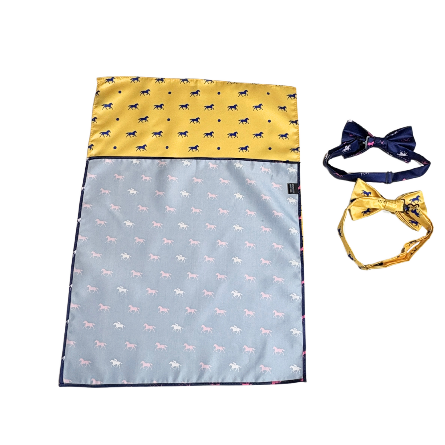 Navy Satin Horse Theme Bow Tie Set