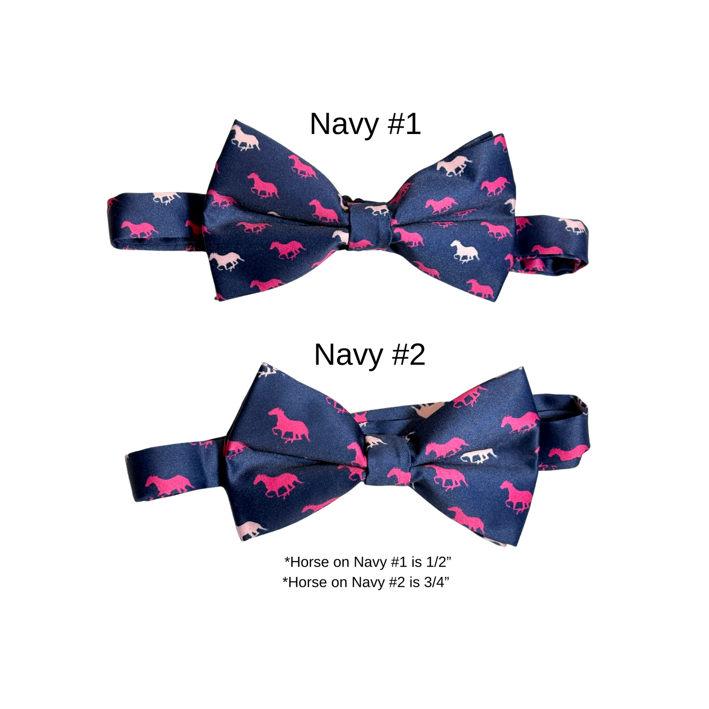 Navy Satin Horse Theme Bow Tie Set