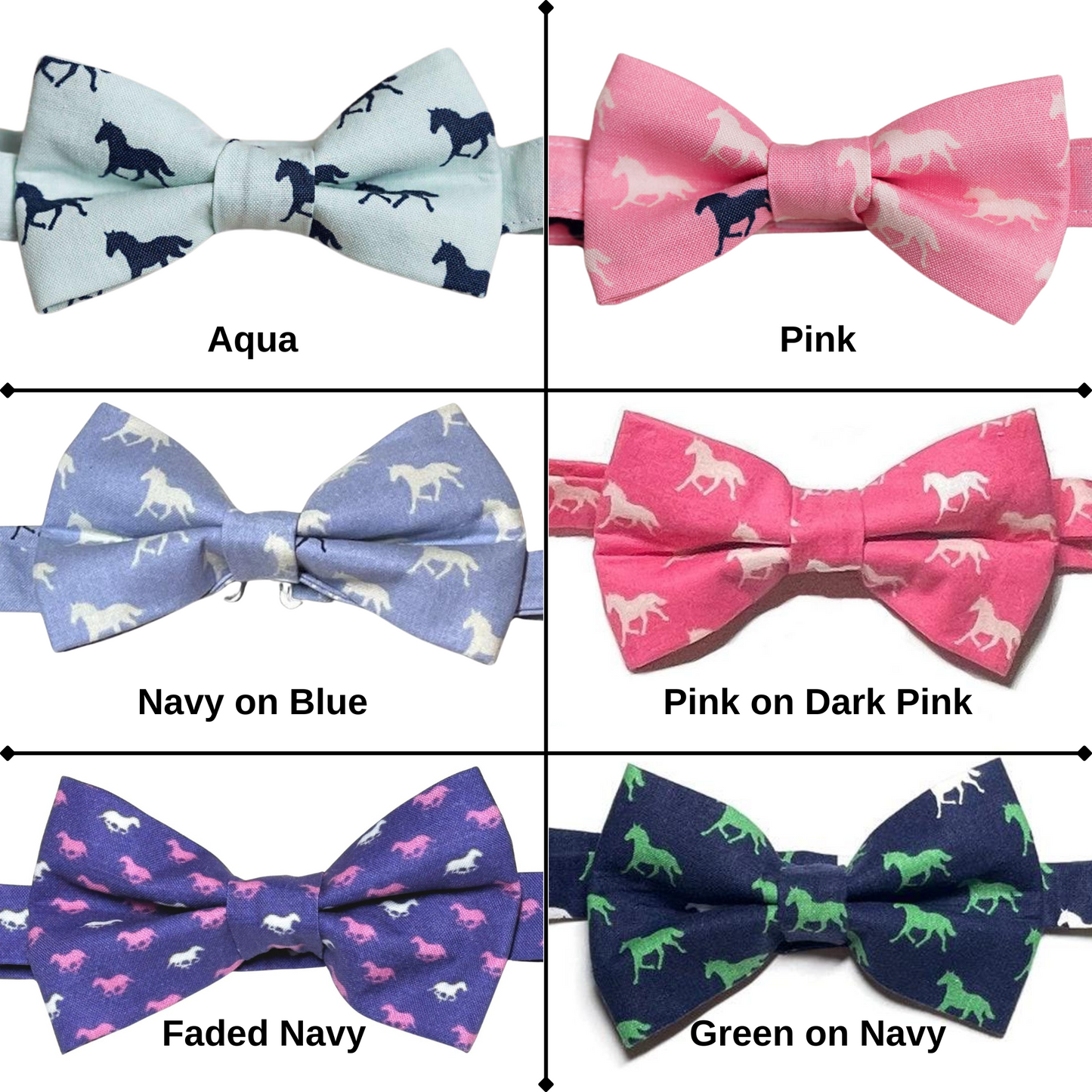 Navy Satin Horse Theme Bow Tie Set
