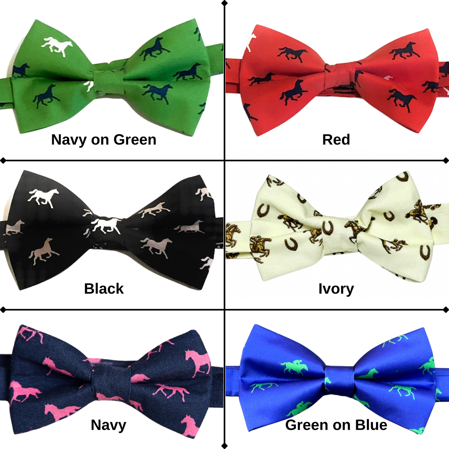 Navy Satin Horse Theme Bow Tie Set