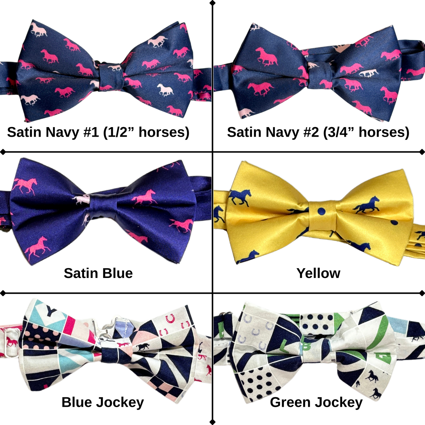 Navy Satin Horse Theme Bow Tie Set