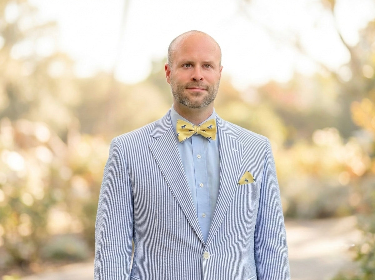 Navy Satin Horse Theme Bow Tie Set