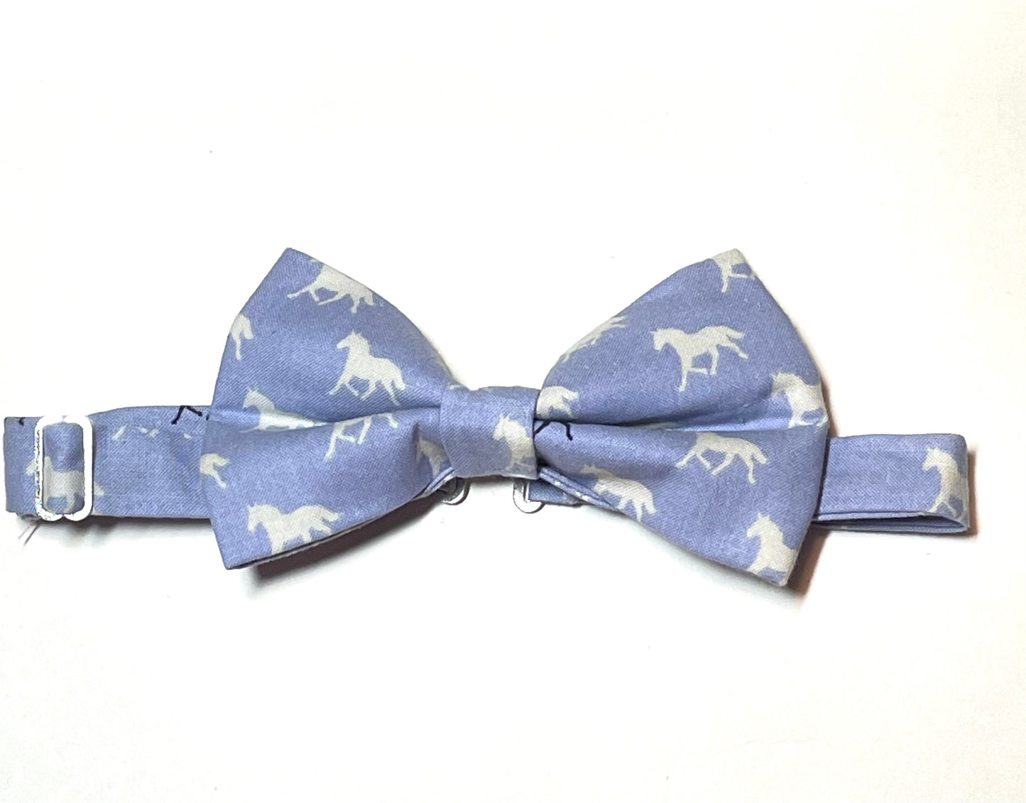 Blue with Pink and White Horses Satin Bow Tie