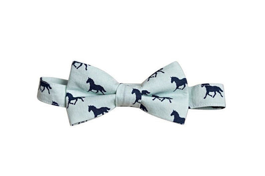 Aqua Race Horses Self Tie Bow Tie