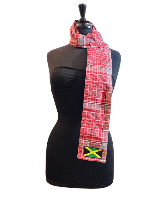 Unisex traditional Jamaican bandana fabric stole with Jamaica flag embroidery attached