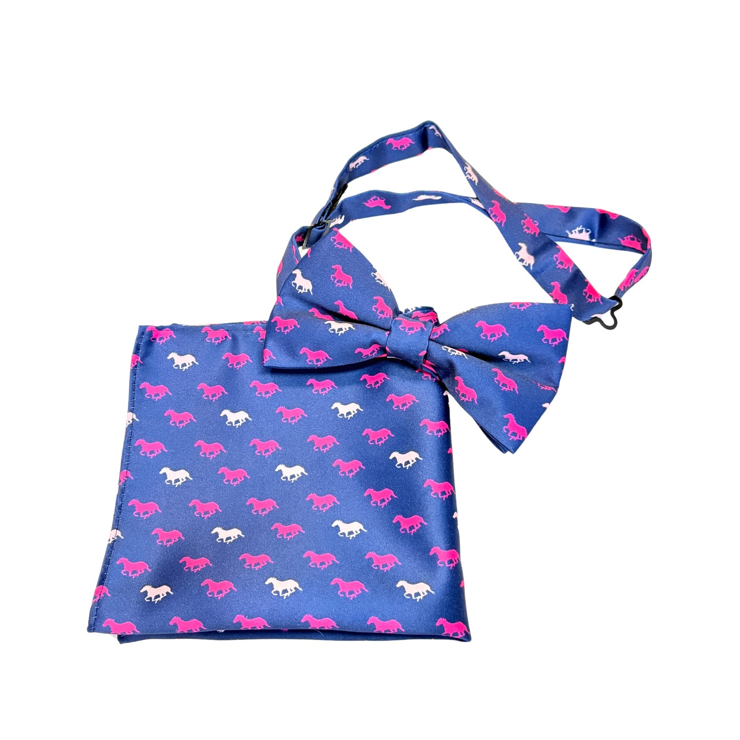 Navy with Pink Horses Satin Bow Tie for Men