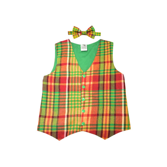 Boy’s Madras Plaid Vest and Bow Tie