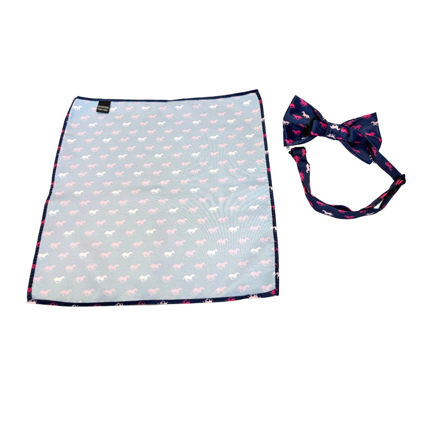 Navy with Pink Horses Satin Bow Tie for Men