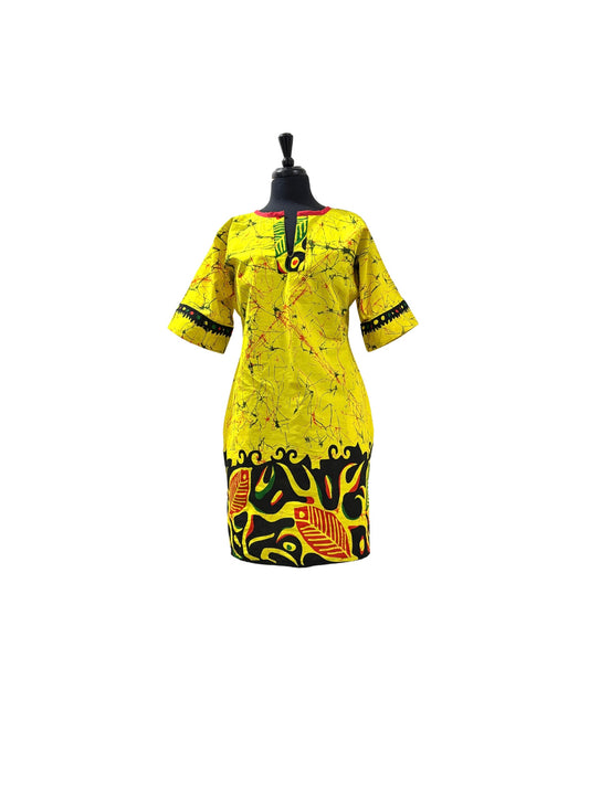 Yellow Boho Caftan Women’s Shift Dress with Pockets
