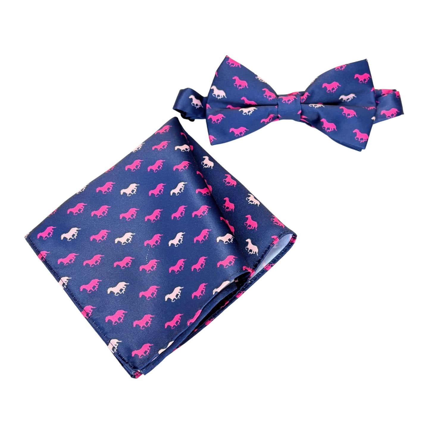 Navy with Pink Horses Satin Bow Tie for Men