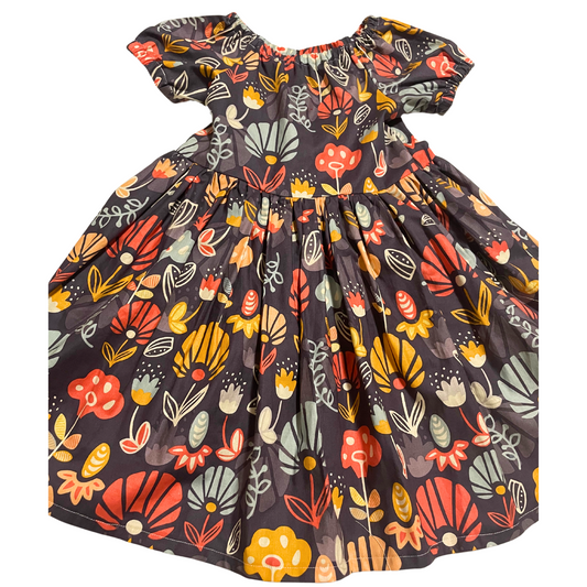 Girl’s Grey Floral Peasant Dress