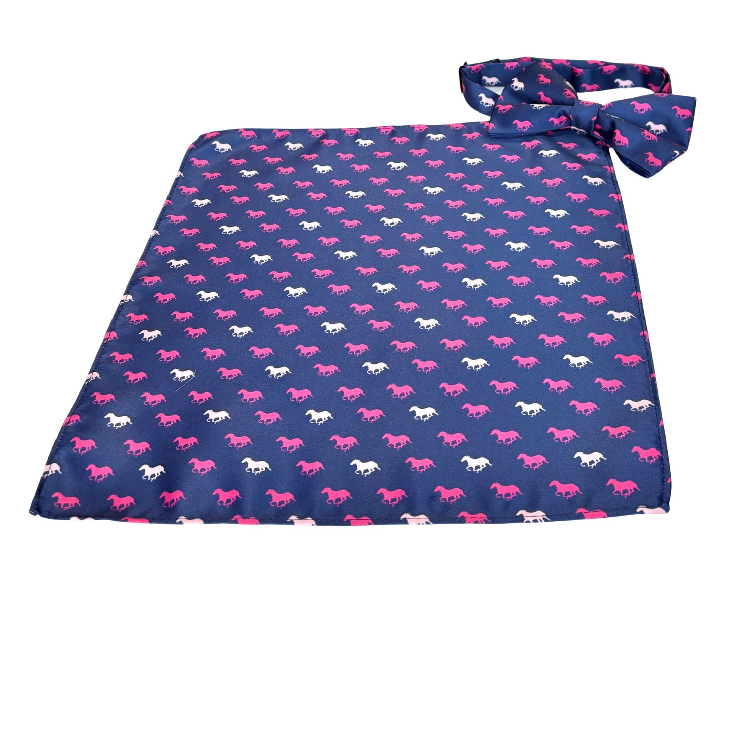 Navy with Pink Horses Satin Bow Tie for Men