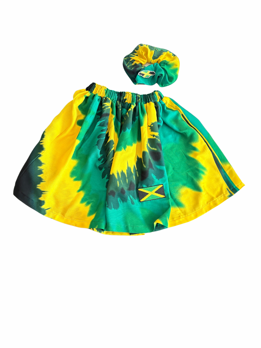 Girls Jamaica Flag Skirt and Scrunchie Set