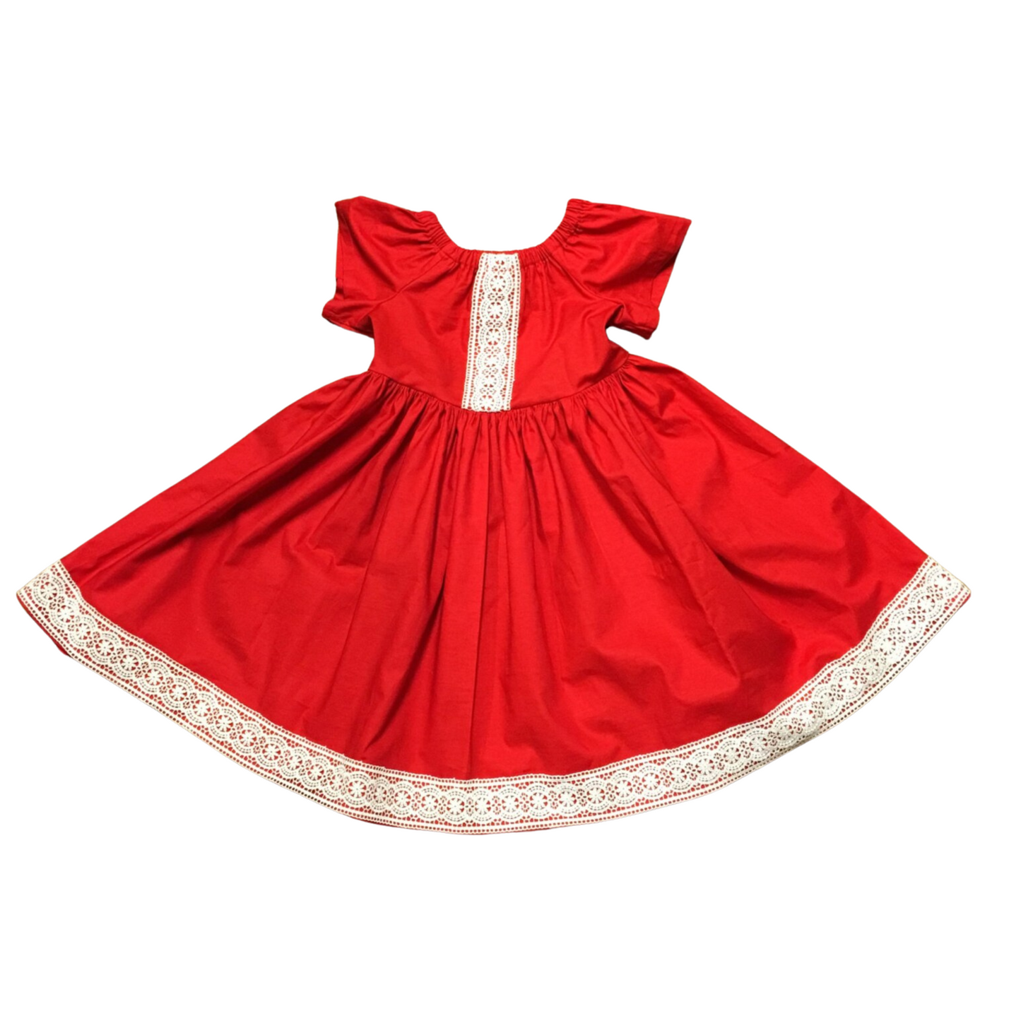 Girls Red Dress with Lace Trim