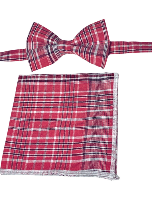Traditional Jamaican red plaid Bandana bow tie and pocket square