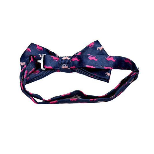 Derby horses theme navy blue with fuchsia and light pink horses bow tie