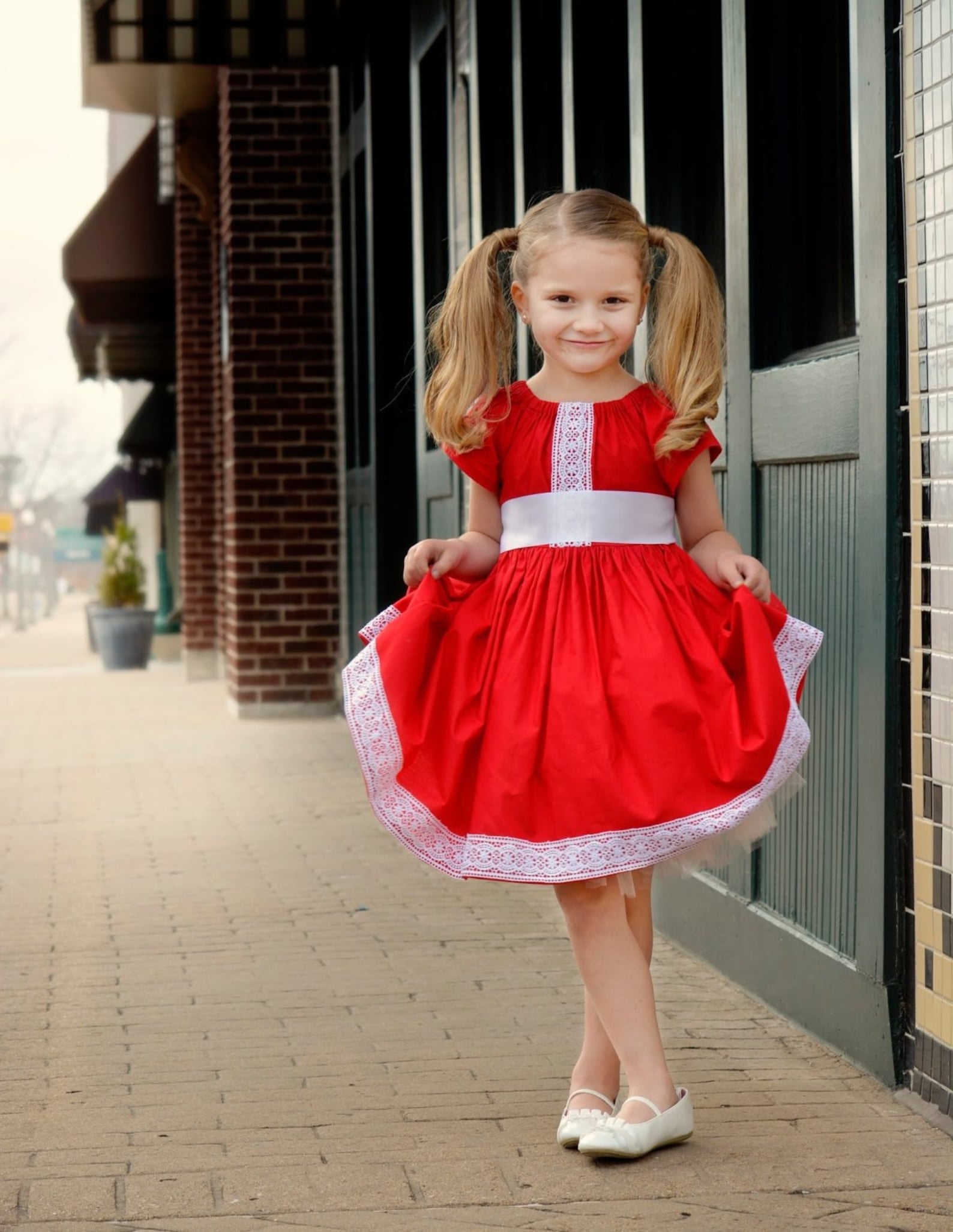 Girls Red Dress with Lace Trim 12 Months Girls Red Dress with Lace Trim 12 Months