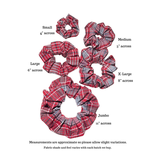 Jamaican red plaid bandana scrunchie in various sizes