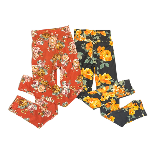 Girls floral leggings in rust and black