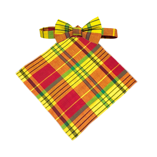 Men’s Caribbean Plaid Bow Tie with Pocket Square