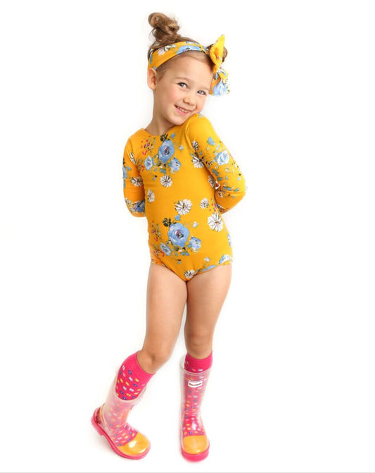 Yellow and Blue Floral Leotard