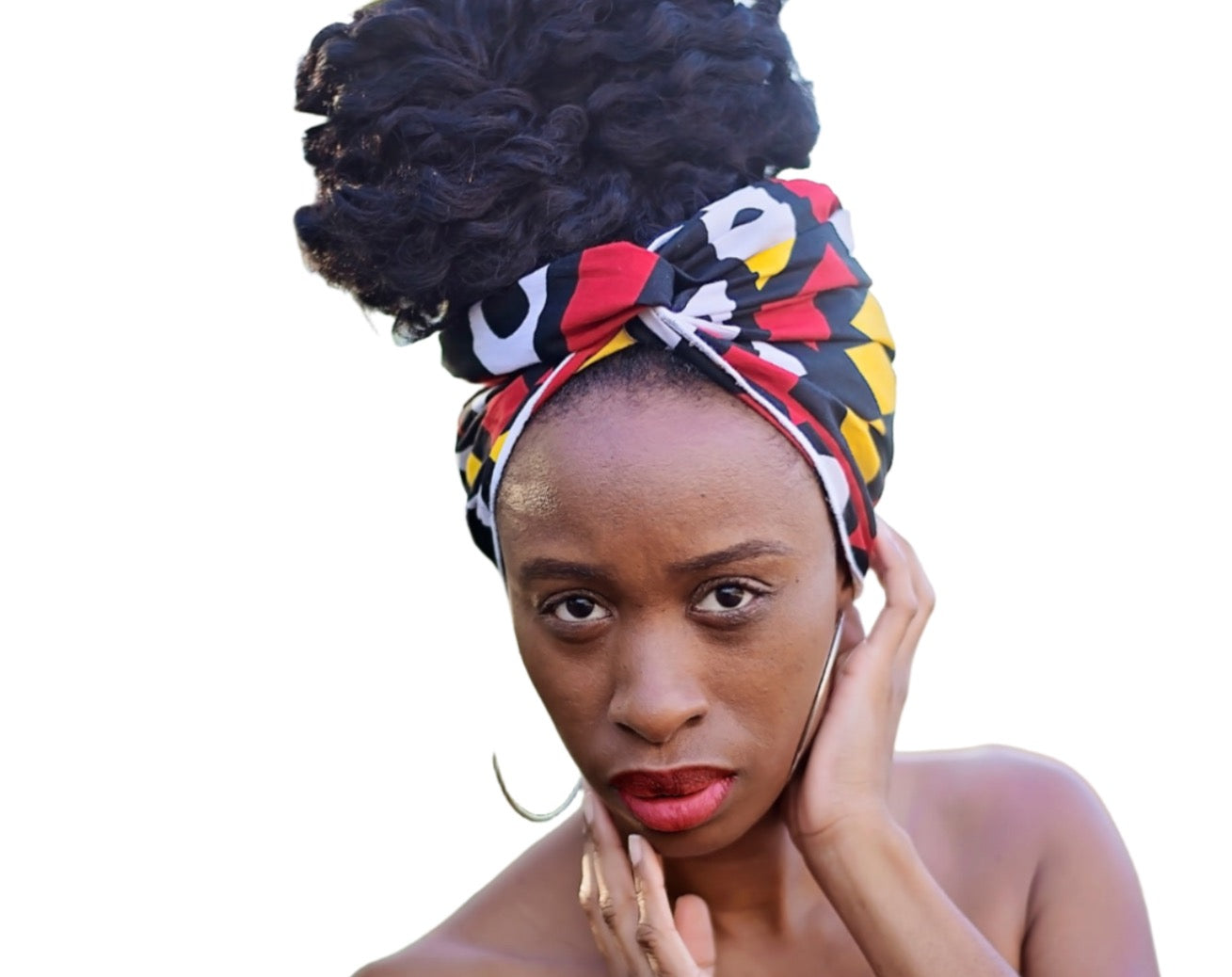 Envoltura para la cabeza con estampado africano rojo angoleño