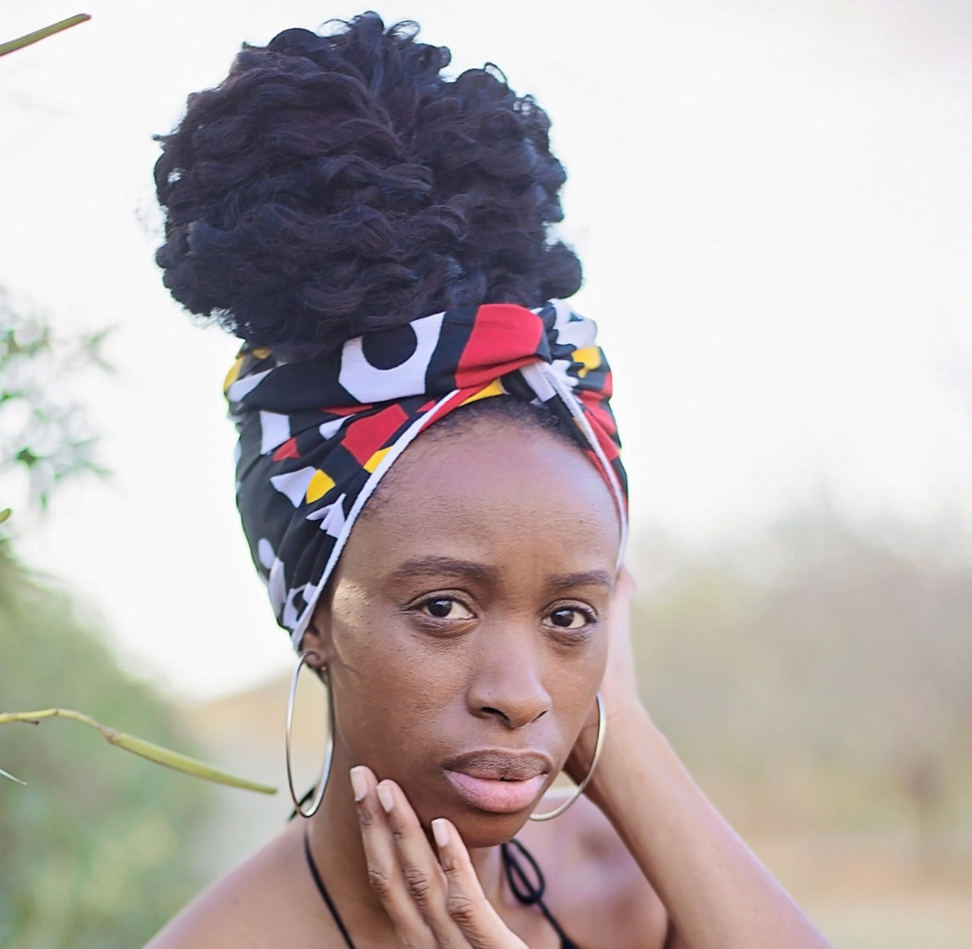 Envoltura para la cabeza con estampado africano rojo angoleño