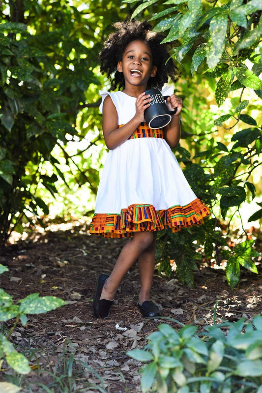 White Dress with Kente Ruffle