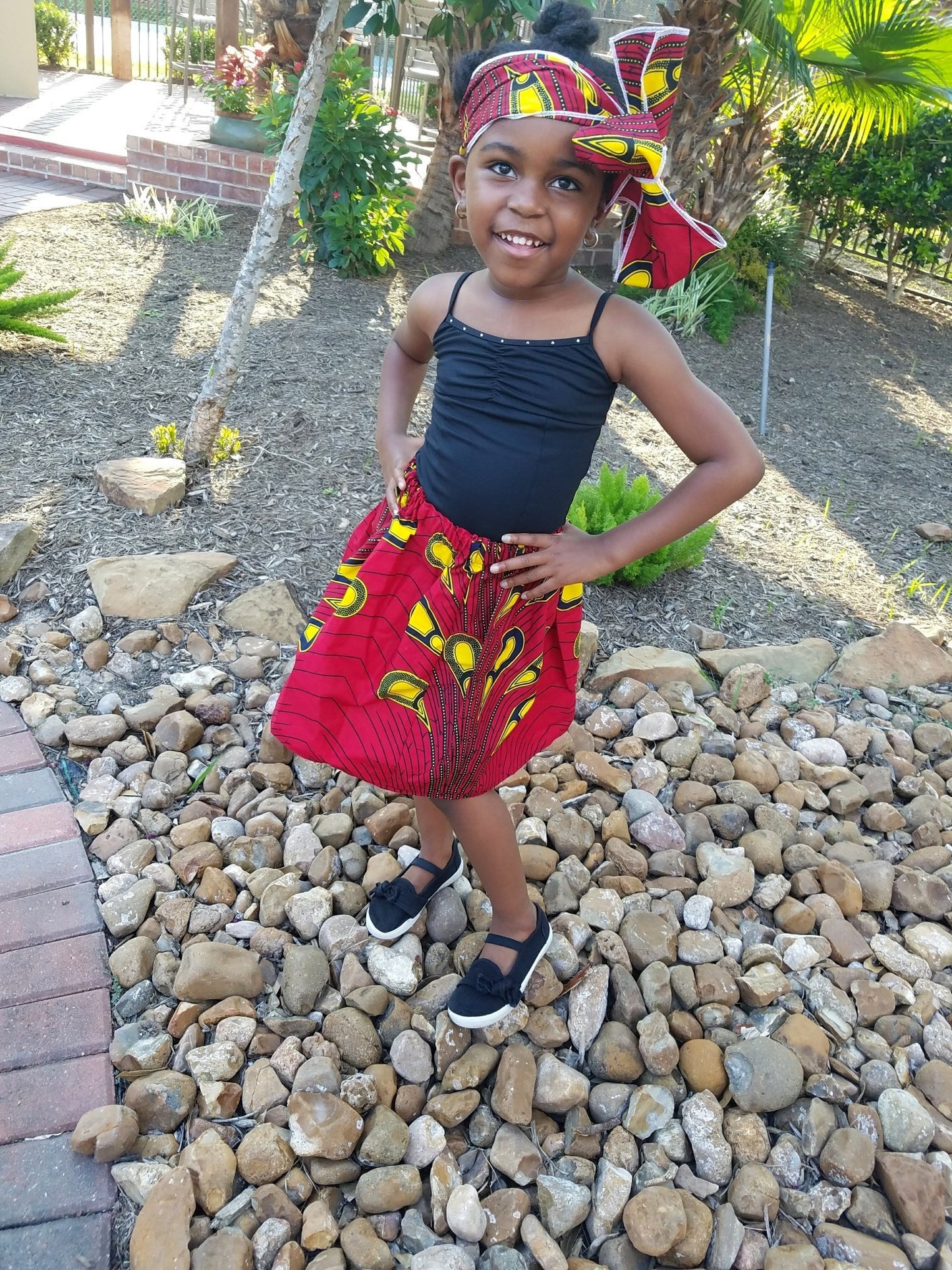 Conjunto de falda africana roja con amarillo