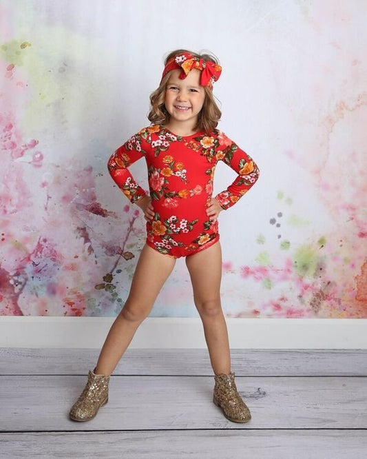 Girl’s Red Floral Leotard