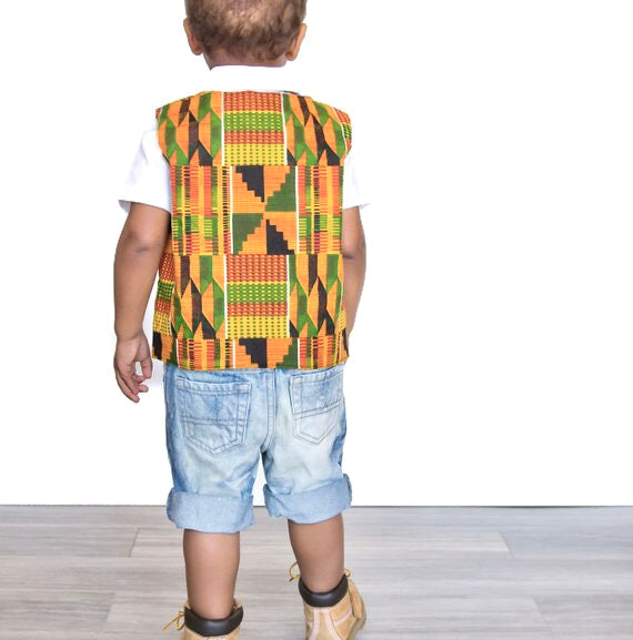 Chaleco Kente africano para niños y pajarita
