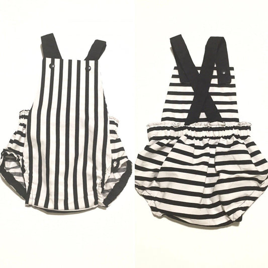 Baby black and white striped romper