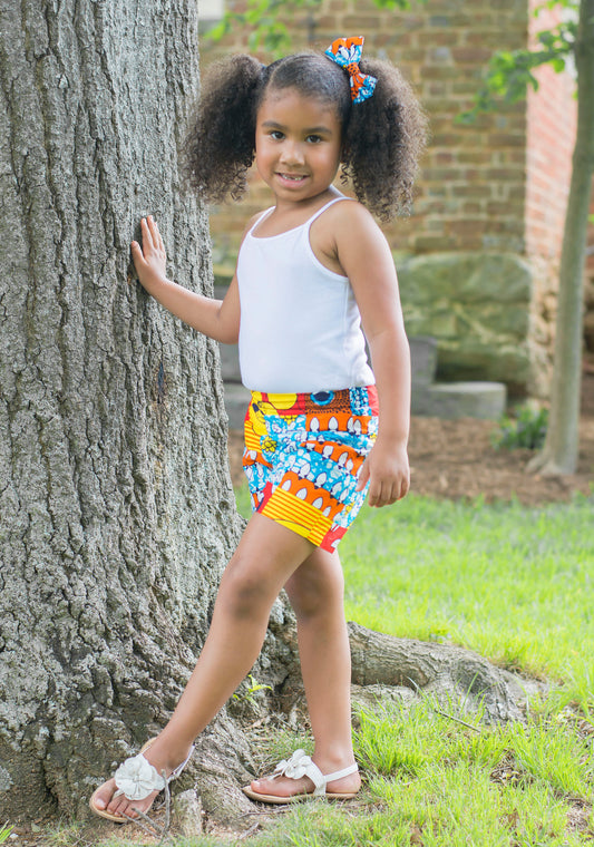 Blue Patchwork Print Shorts and Bow